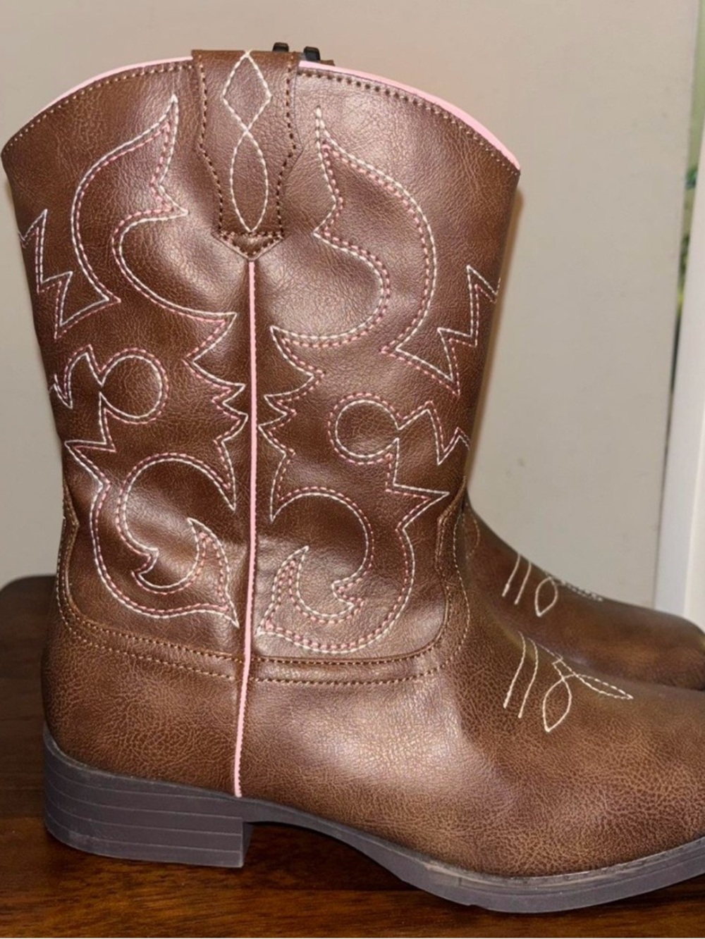 wonder nation Brown and Pink Girls' Western Heeled Boots